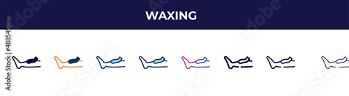 waxing icon in 8 styles. line, filled, glyph, thin outline, colorful, stroke and gradient styles, waxing vector sign. symbol, logo illustration. different style icons set.
