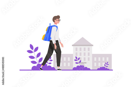 Back to school concept in flat design. Teenager pupil