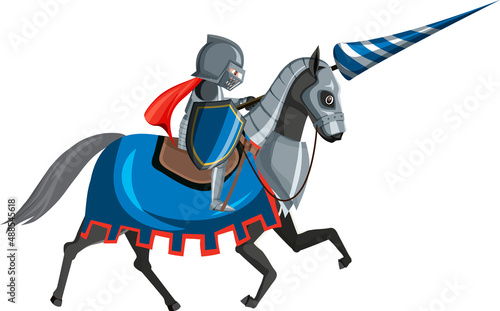 Medieval knight on horseback on white background
