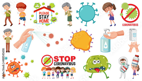Cartoon character and Coronavirus vaccination isolated objects © brgfx