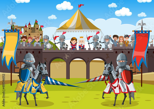 Medieval scene with armour warriors in battle