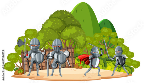 Isolated medieval battle with armour knights