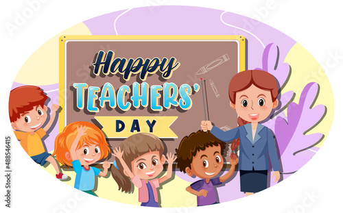Teacher's Day banner with a teacher and students