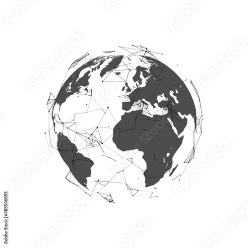 Connection to the global social network. Abstract futuristic map of the planet Earth on a white background. Science and technology. Vector illustration.