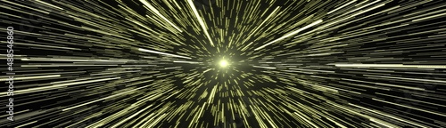 Stars Hyperspace Yellow Banner. Stars Hyperspace with Yellow Light Beam Wide Size Banner. photo