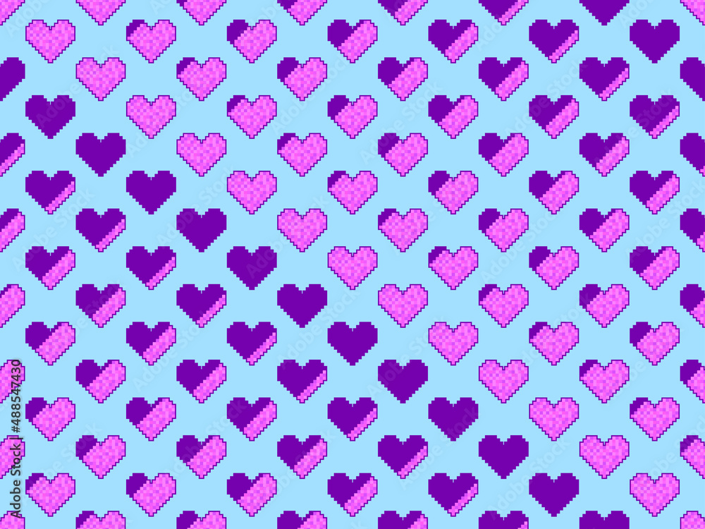Pixel art hearts seamless pattern. 8-bit pixel health bar in retro video game. Design for banners, promotional items and banner. Vector illustration