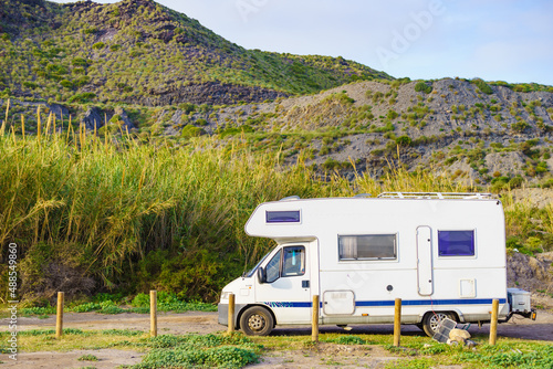 Camper rv camping on nature, Spain