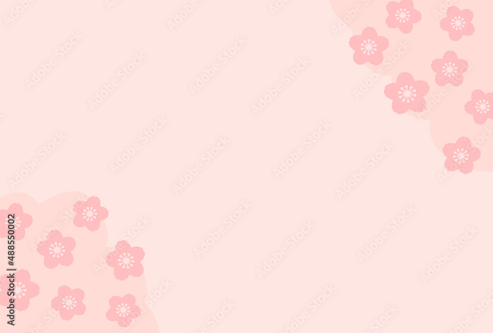 満開の桜の花が咲くピンク色のかわいい背景 - 年賀状・新生活・春の行事のイメージ素材 - はがきサイズ