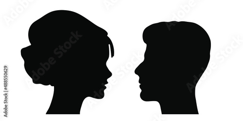 Man and woman face silhouette. Face to face icon – vector illustration .
