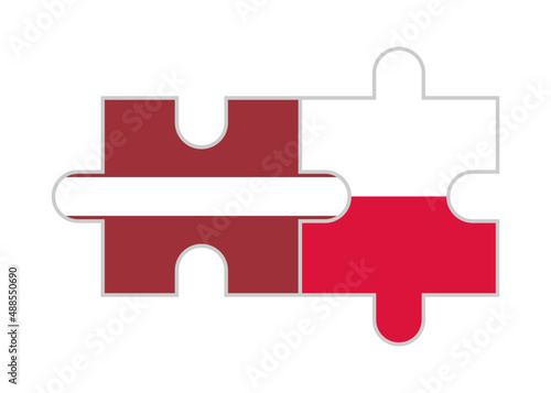 puzzle pieces of latvia and poland flags. vector illustration isolated on white background