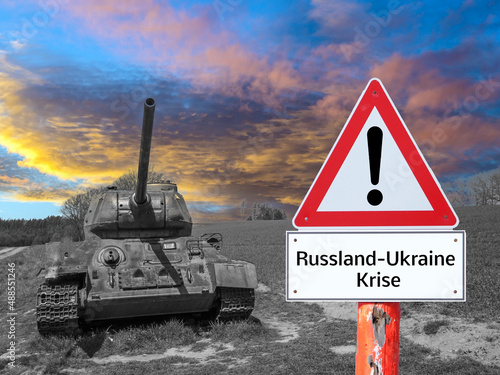 Warnschild Russland-Ukraine Krise