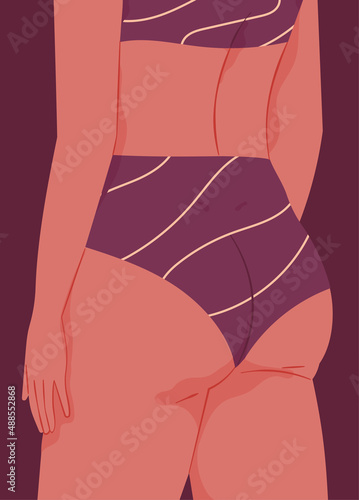 Fragment of a female body. Woman in lingerie from behind