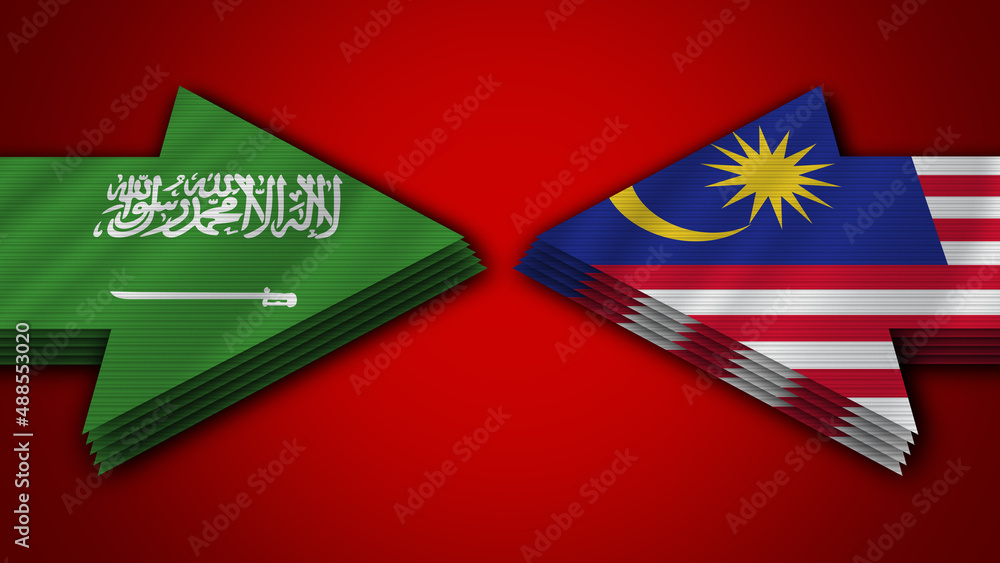 Malaysia vs Saudi Arabia Arrow Flags – 3D Illustration Malaysia vs Saudi Arabia Arrow Flags – 3D Illustration