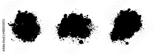 Ink blots and paint splashes. Vector set of abstract black stains isolated on white background.
