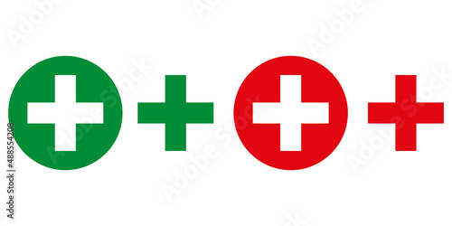 medical cross icon, set of four red, green isolated icons, eps10
