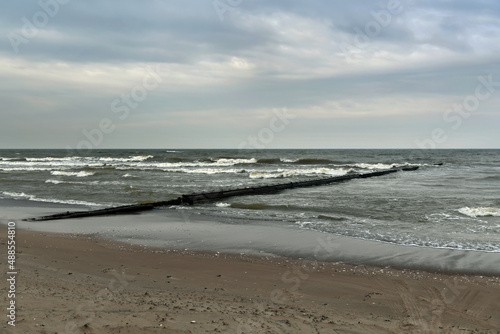 View of the Baltic Sea and wooden pier.
