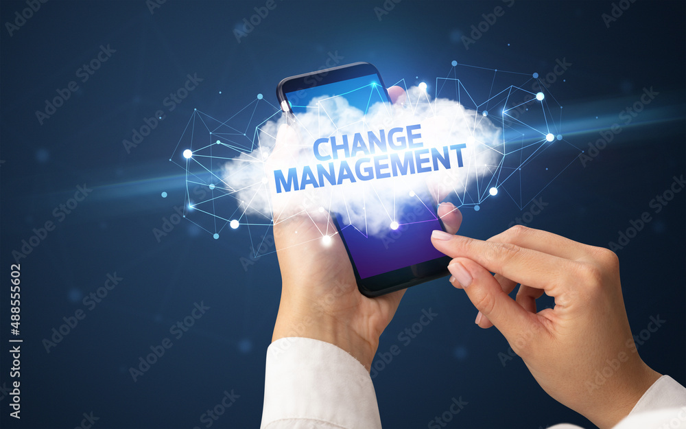 Hand using smartphone with cloud business concept Hand using smartphone with cloud business concept