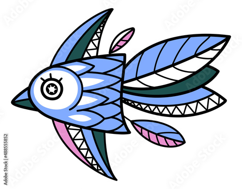 The bird is a fish. A variant of the image of a fairy-tale character in cold, blue, green shades.