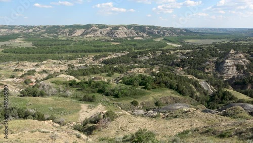 Scenic view over the landscape in the Theodore Roosevelt National Park, North Dakota