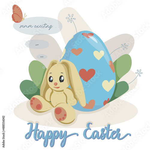 Colored Ester card with cute bunny and hearts patterned egg