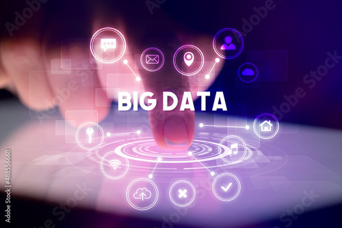 Wallpaper Mural Finger touching tablet with web technology icons concept Torontodigital.ca