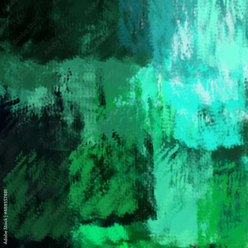 Fototapeta premium painting with dry brushes, chaotic strokes, emerald and green palette, background for the interior