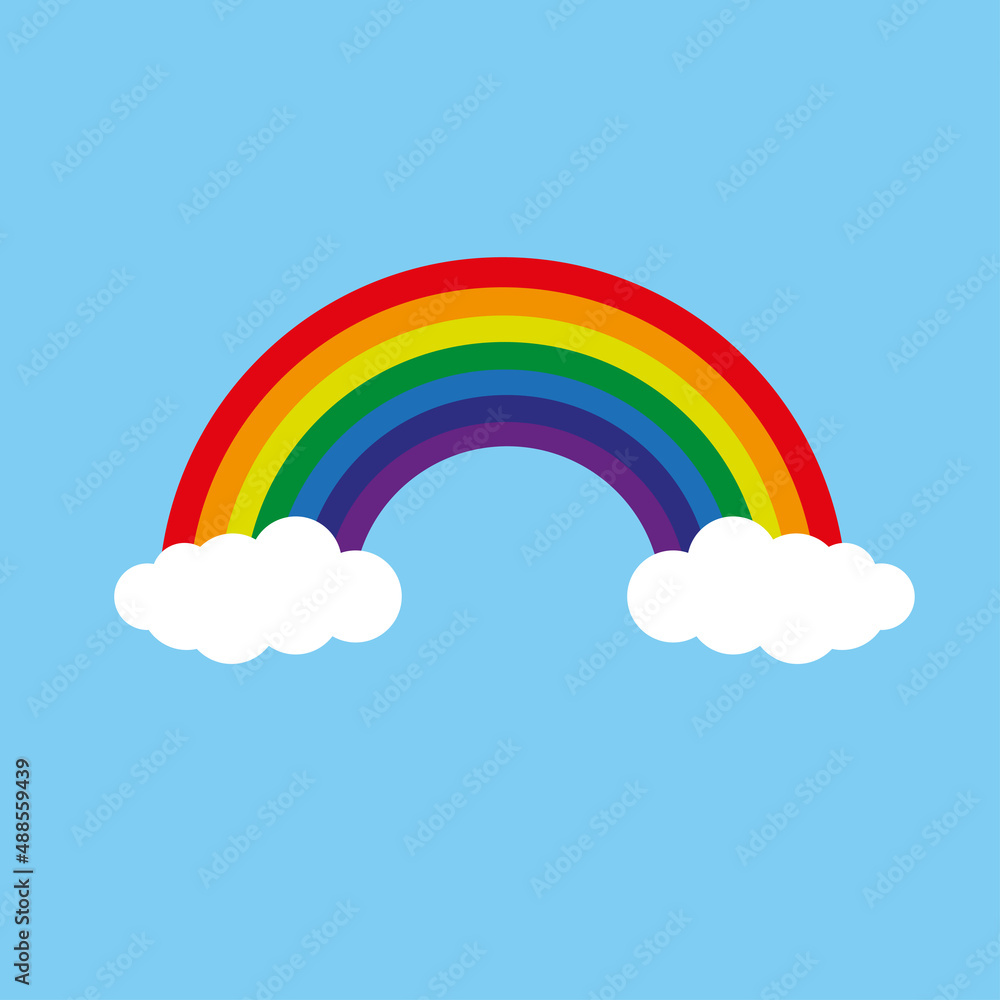Rainbow with clouds. Vector on a blue background. Vector Illustration eps10