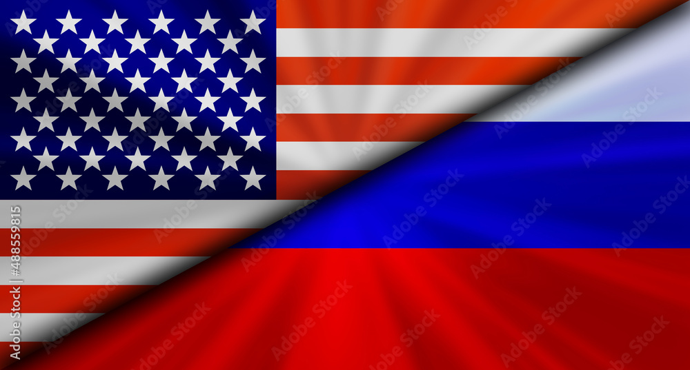 Fototapeta premium アメリカvsロシアの対立する国旗経済背景イメージ