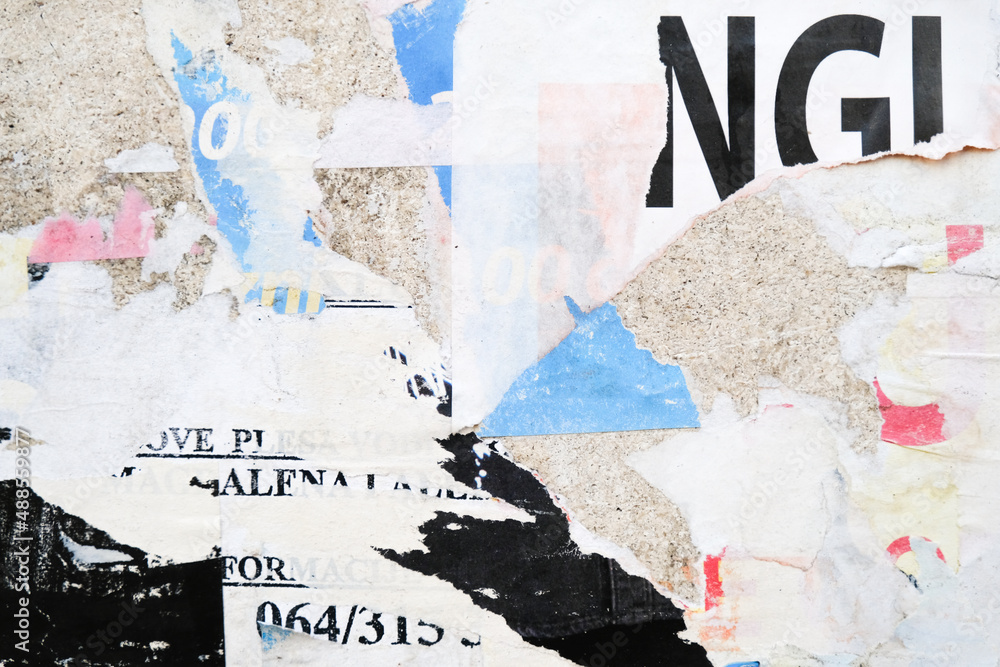 Fototapeta premium Ripped street poster background. Torn paper, abstract texture. 
