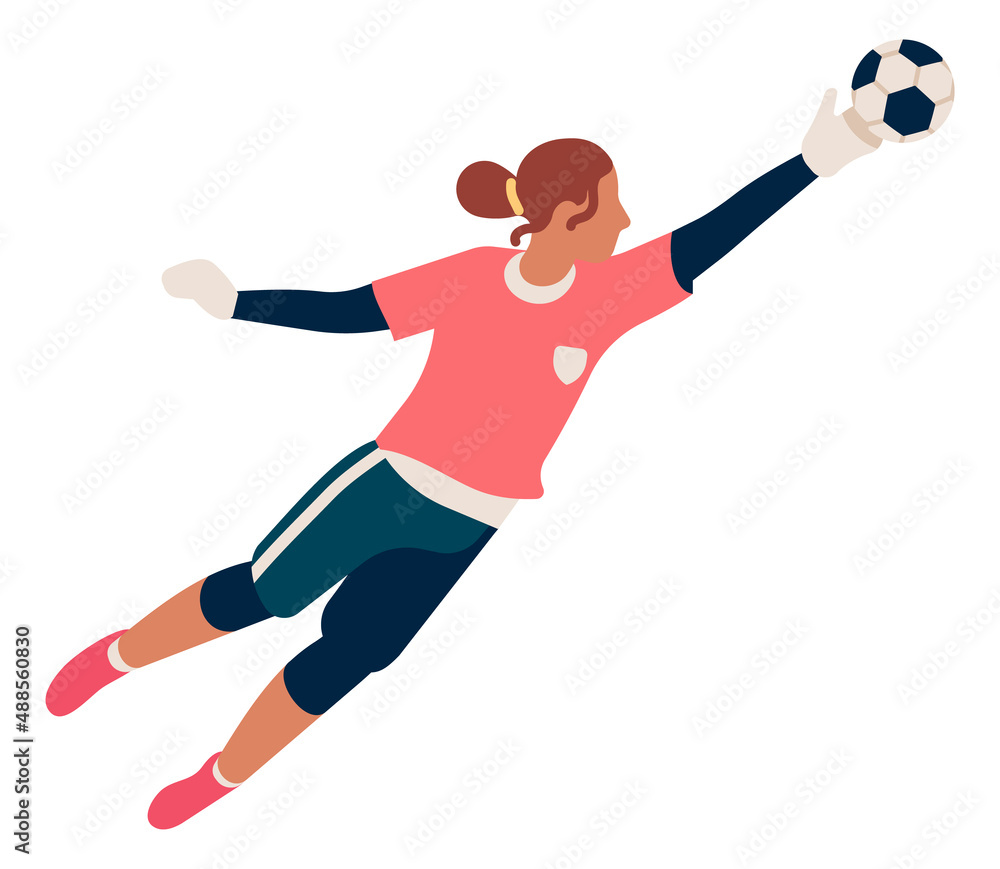 Goalkeeper trying catch ball in soccer. Net saving icon