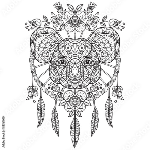 Koala and Dream catcher hand drawn for adult coloring book
