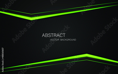 Dark steel mesh abstract background with black and green polygon shapes, free space for design. modern technology innovation concept background
