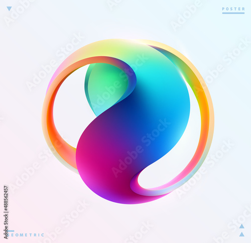 Liquid 3D geometric shapes. Colored ball of spiral line.