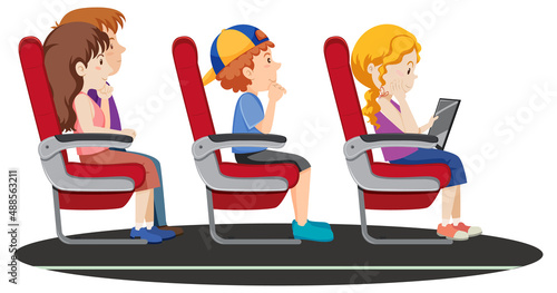 Passengers sitting in seats on white background