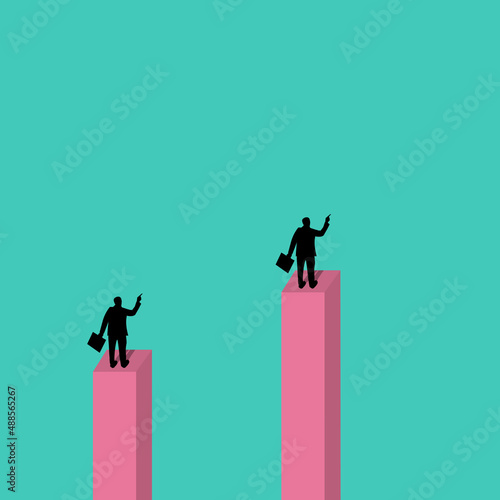 Concept of business ambitions and goals. businessmen point to achievements. Vector illustration