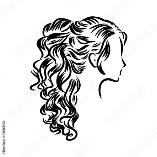 Woman with stylish classic bun with perfect eyebrow shaped and full. Illustration of business hairstyle with natural long hair.