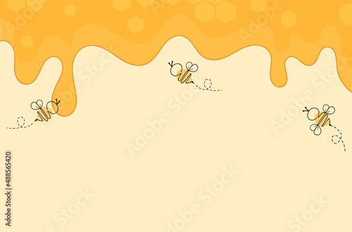 Honey drip and bee cartoons on yellow background vector illustration.