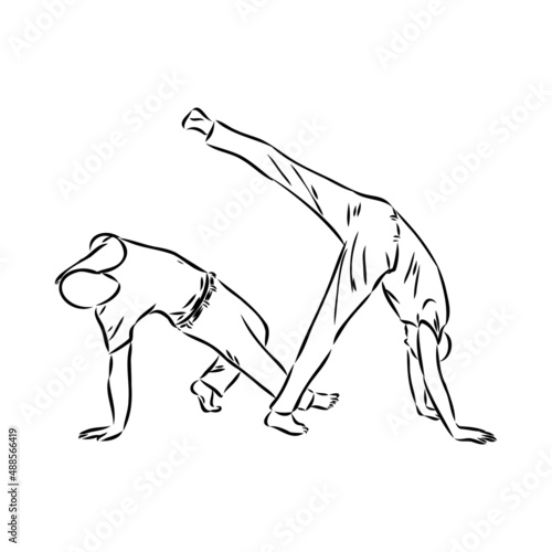 Capoeira Icon Silhouette Illustration. Dance And Sport Brazilian Vector Graphic Pictogram Symbol Clip Art. Doodle Sketch Black Sign.