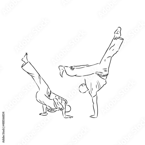 Capoeira Icon Silhouette Illustration. Dance And Sport Brazilian Vector Graphic Pictogram Symbol Clip Art. Doodle Sketch Black Sign.