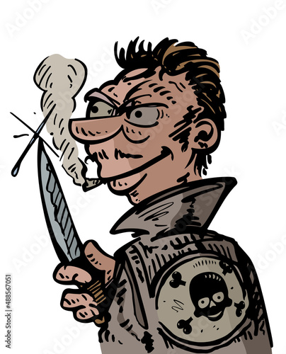 A dangerous thug with a knife in his hand