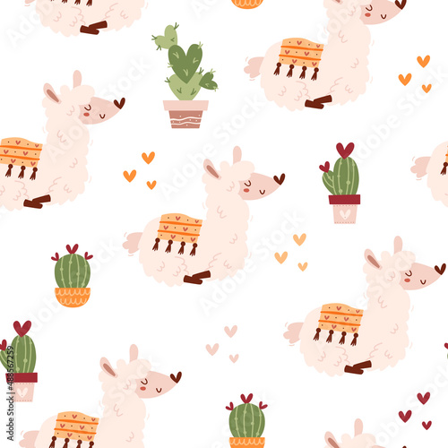 Seamless pattern with cute llamas.