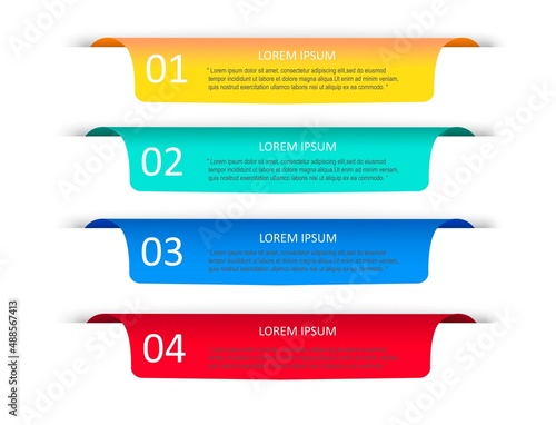A set of multi-colored banners with numbers. Bright, isolated infographic label templates. 4 steps for presentation.
  Vector illustration.