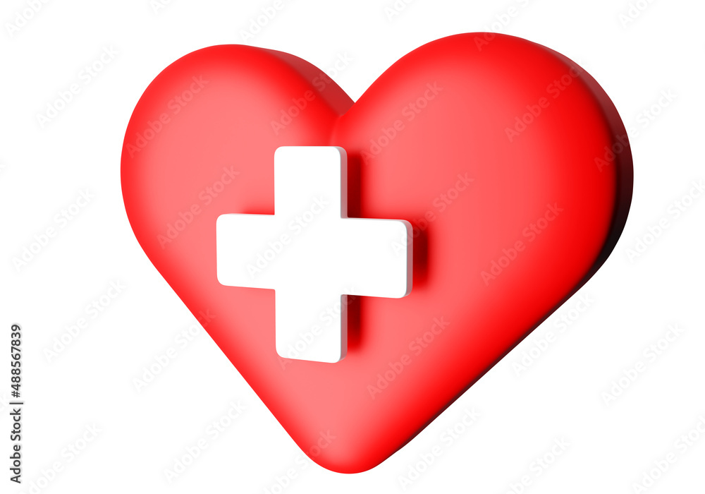 Medicine and healthcare. White cross as metaphor for medicine. White cross on heart. Health insurance concept. Icon for medical website. Template for graphic design isolated. 3d rendering. Medicine and healthcare. White cross as metaphor for medicine. White cross on heart. Health insurance concept. Icon for medical website. Template for graphic design isolated. 3d rendering.