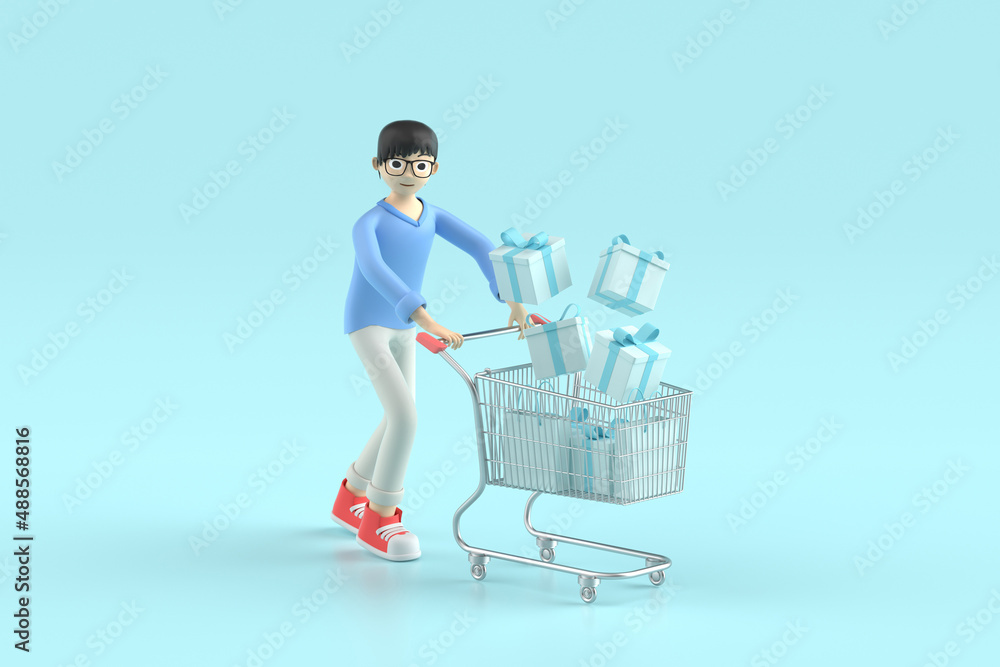 3d rendering character cartoon shopping concept 3d rendering character cartoon shopping concept