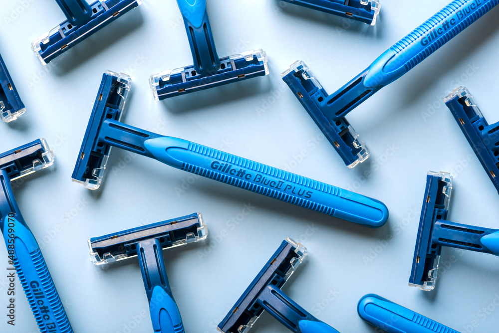 Closeup of Gillette Blue 2 Plus razors Stock Photo | Adobe Stock