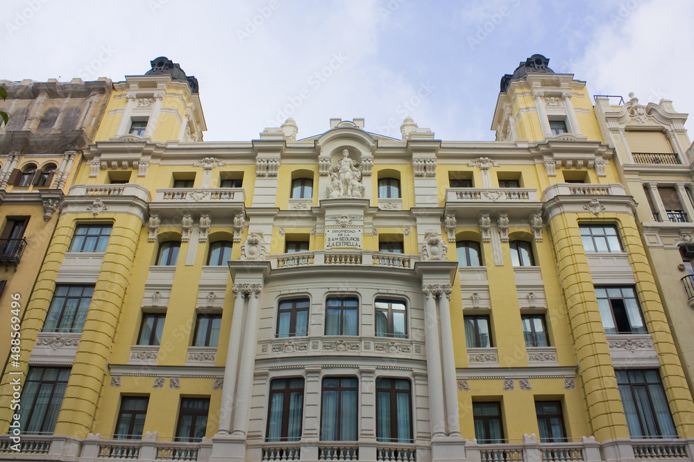 Beautiful historical building at Gran Via of Madrid, Spain