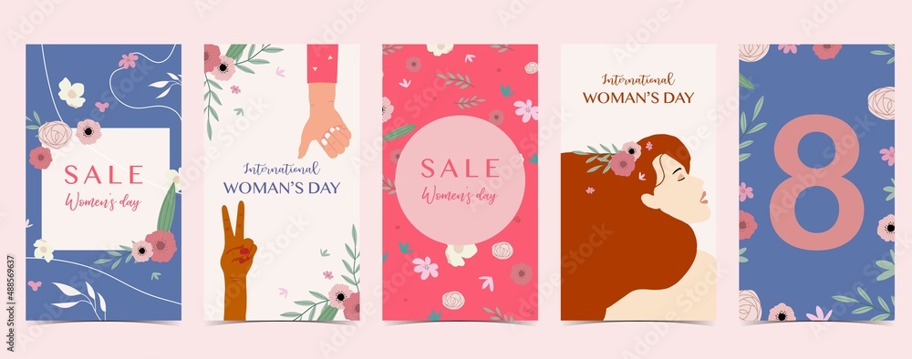 Woman's day background for social media with hand,face,flower