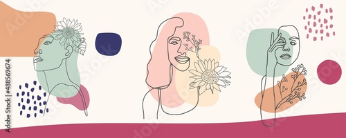 Collection of woman background set with color.Editable vector illustration for website, invitation,postcard and sticker