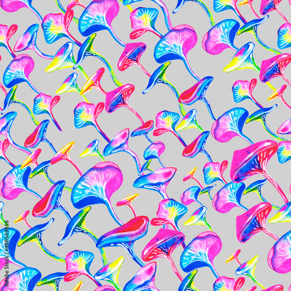 Fototapeta premium Watercolor pattern mushrooms, autumn background,