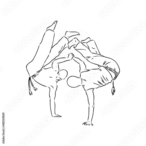Capoeira Icon Silhouette Illustration. Dance And Sport Brazilian Vector Graphic Pictogram Symbol Clip Art. Doodle Sketch Black Sign.